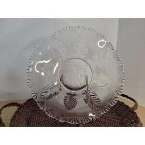 Vtg Round Glass Serving Plate Platter Leaf Pattern Scalloped Victorian Decor